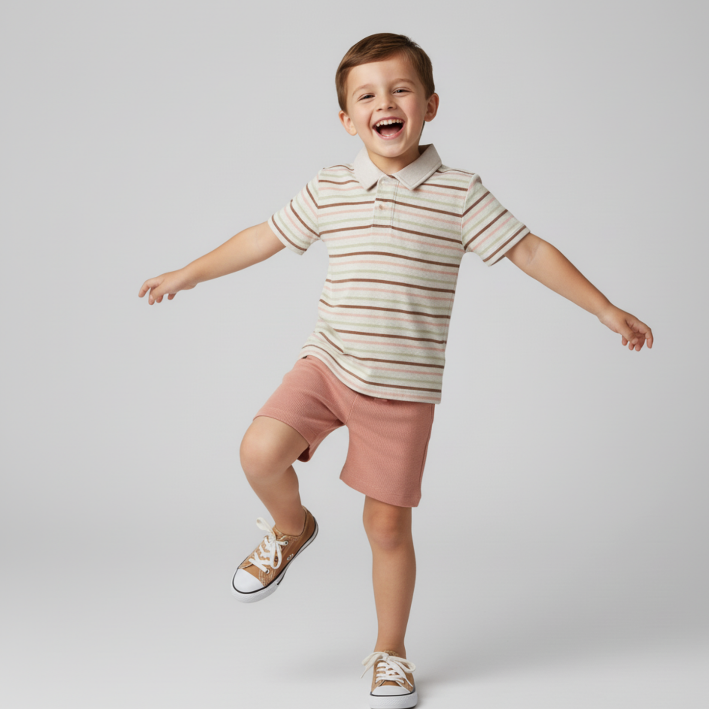 Organic Cotton Collar Tee & Shorts Set - Terra Stripes