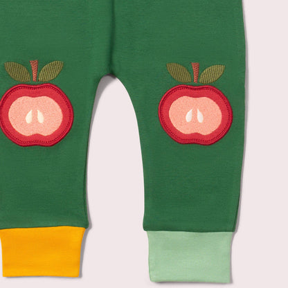 Little Green Radicals Organic Kids' Knee Patch Joggers- Red Apple Appliqué