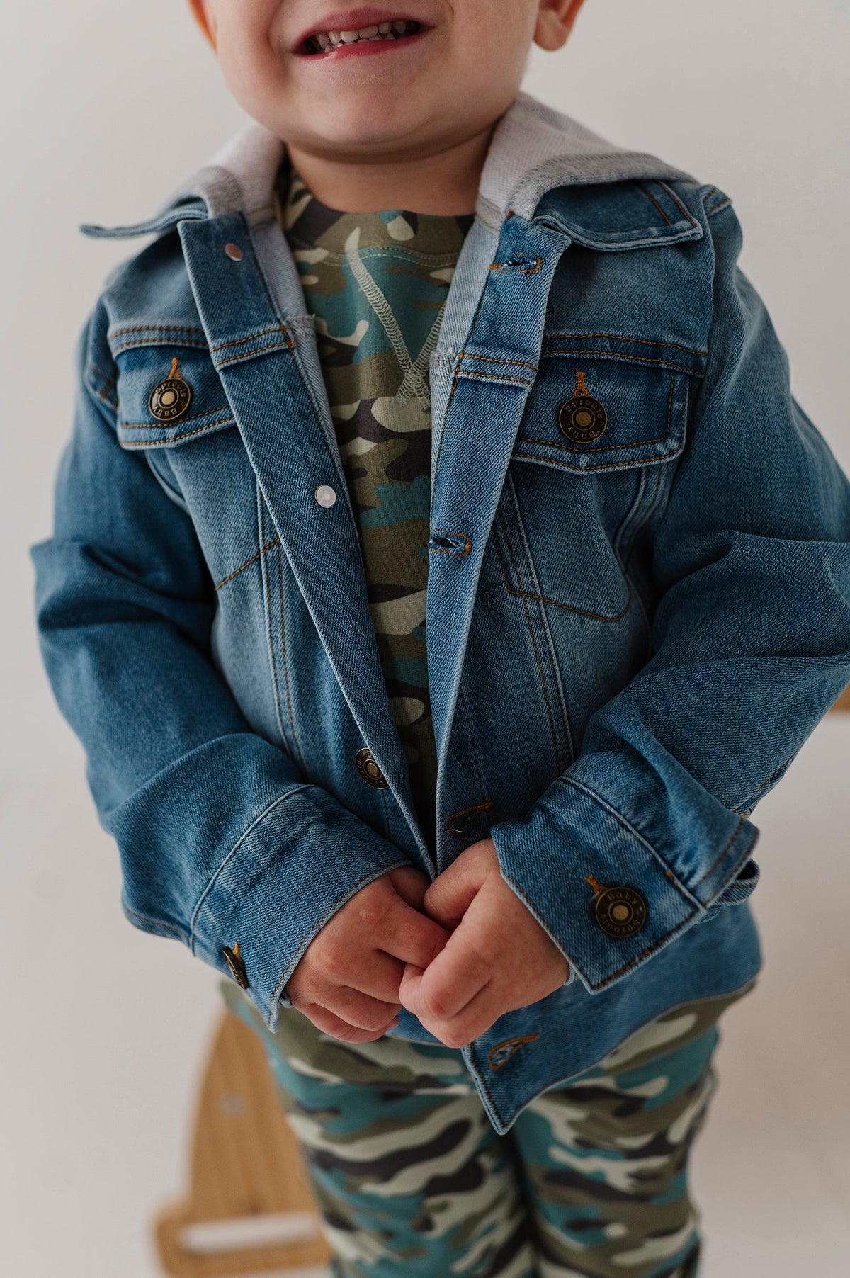 Hooded Denim Jacket - Mid Blue Wash