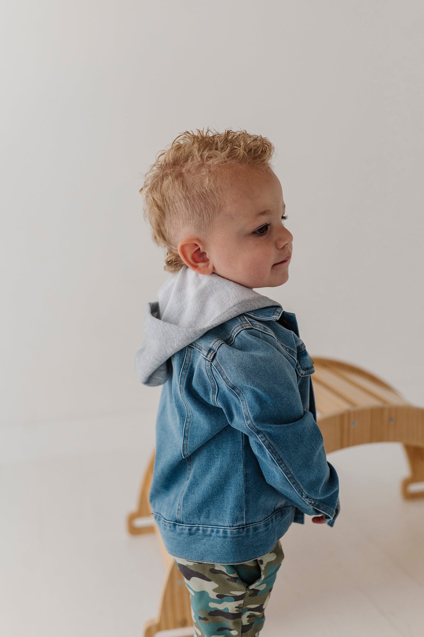 Hooded Denim Jacket - Mid Blue Wash