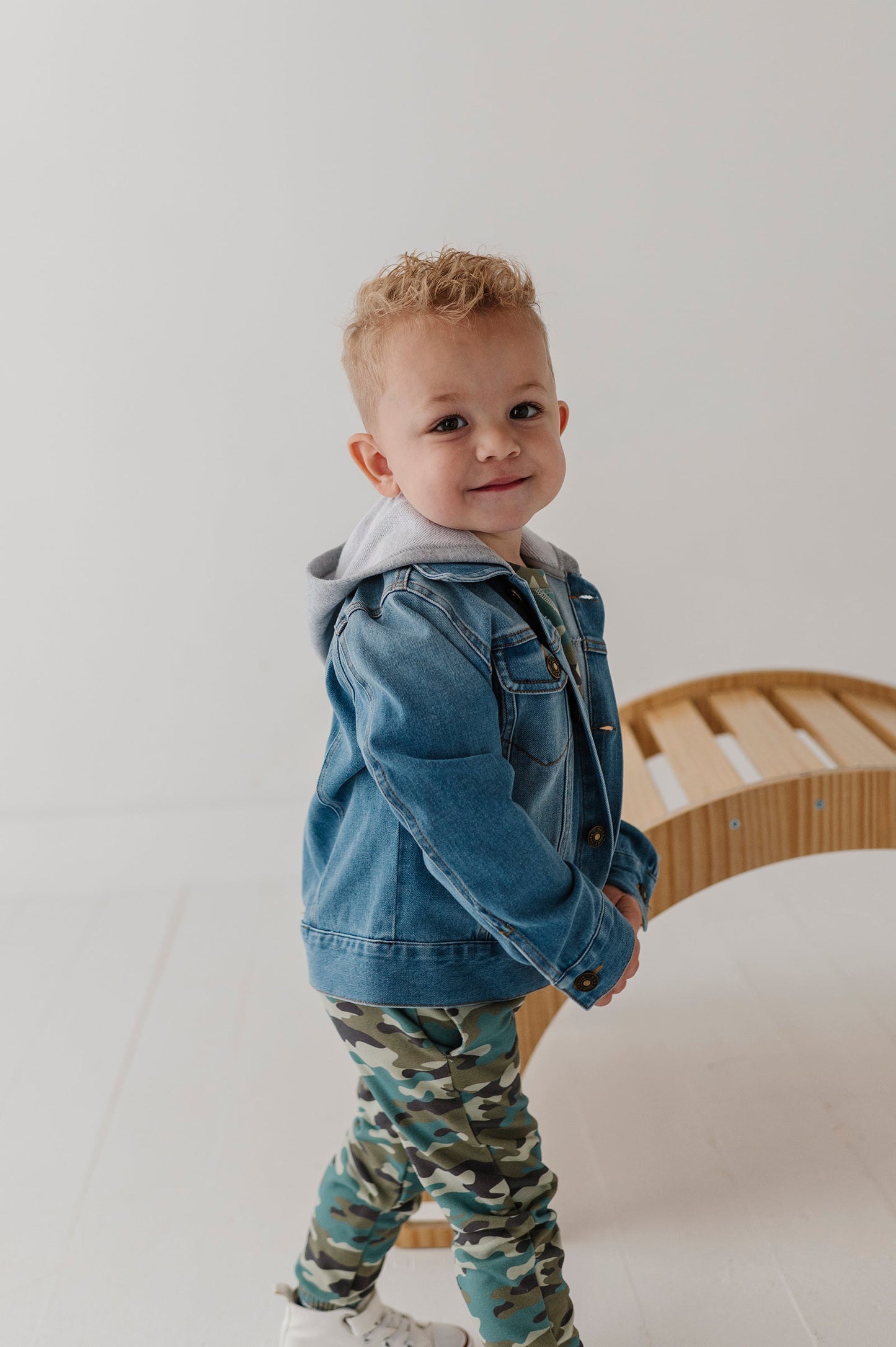 Hooded Denim Jacket - Mid Blue Wash
