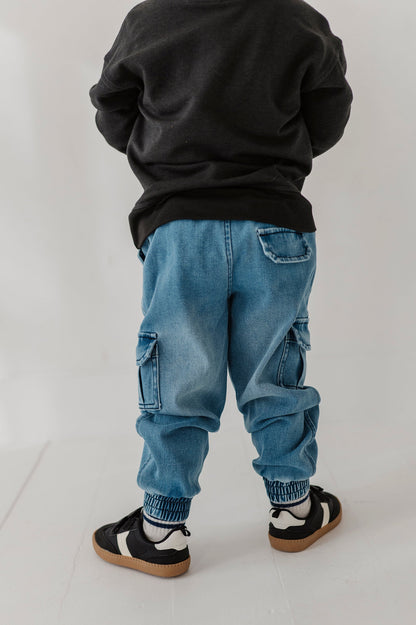 Cotton Denim Jogger - Mid Blue Wash