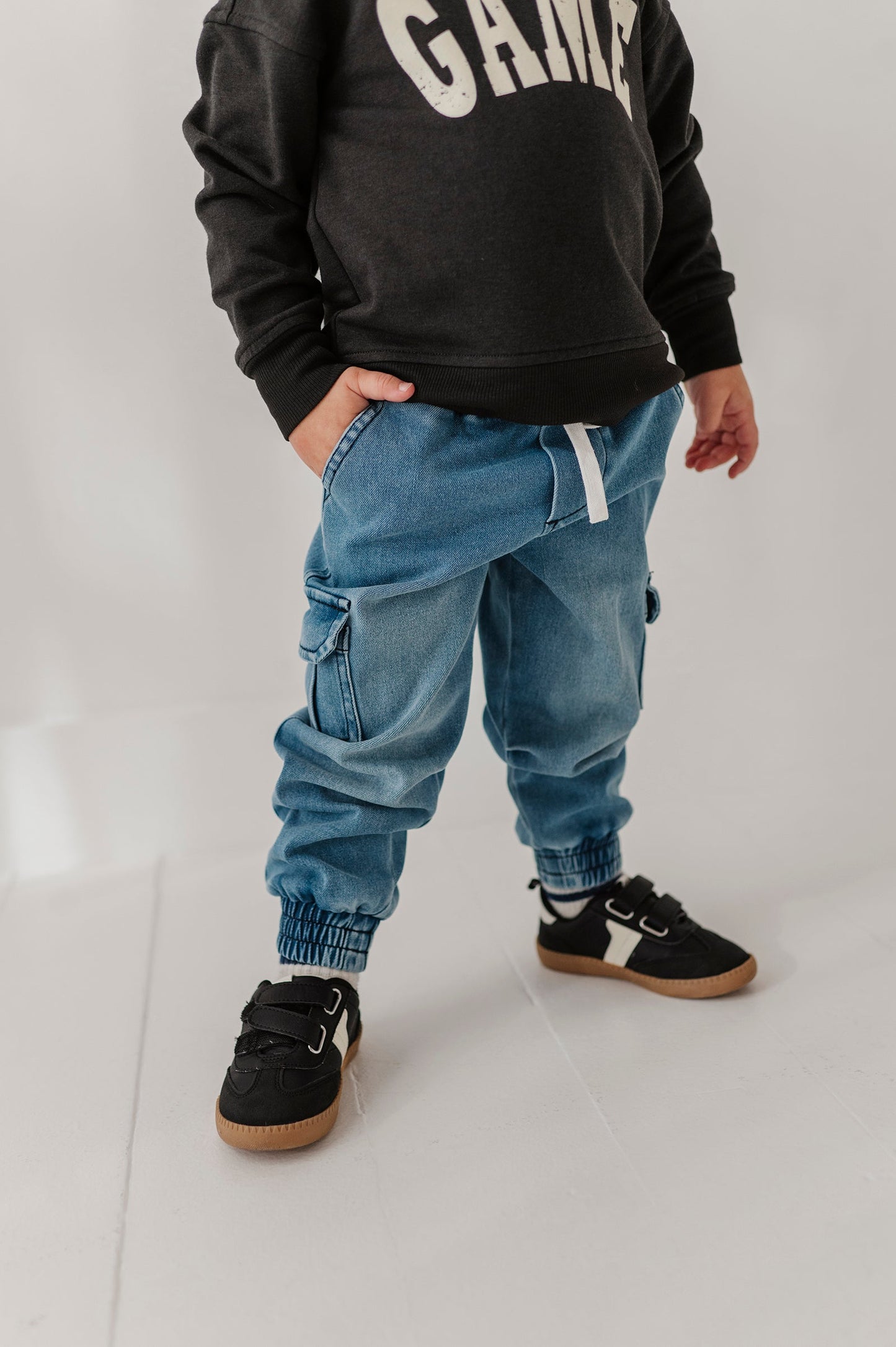 Cotton Denim Jogger - Mid Blue Wash