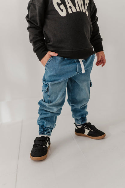 Cotton Denim Jogger - Mid Blue Wash