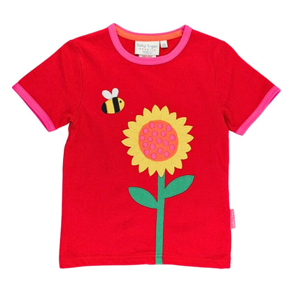 Organic Cotton Sunflower & Bee Appliqué Short Sleeve T-Shirt | Toby Tiger