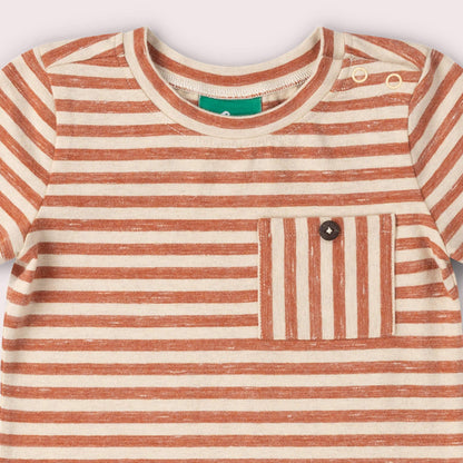 Little Green Radicals Organic Cotton Striped Kids Tee - Burnt Ochre