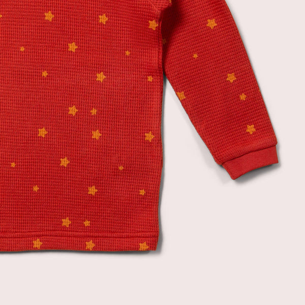 Little Green Radicals organic Waffle long sleeved button top- hazelnut stars, closeup