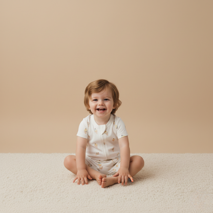 Organic Cotton Short Zip Romper - Ice Cream