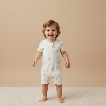 Organic Cotton Short Zip Romper - Ice Cream