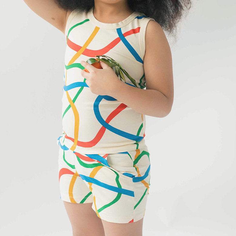 Kids Organic Cotton Tank and Shorts Set - Wavy Lines | Good Apples Kids