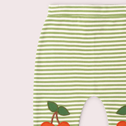 Organic Cotton Cherry Knee Patch Striped Joggers | Little Green Radicals 