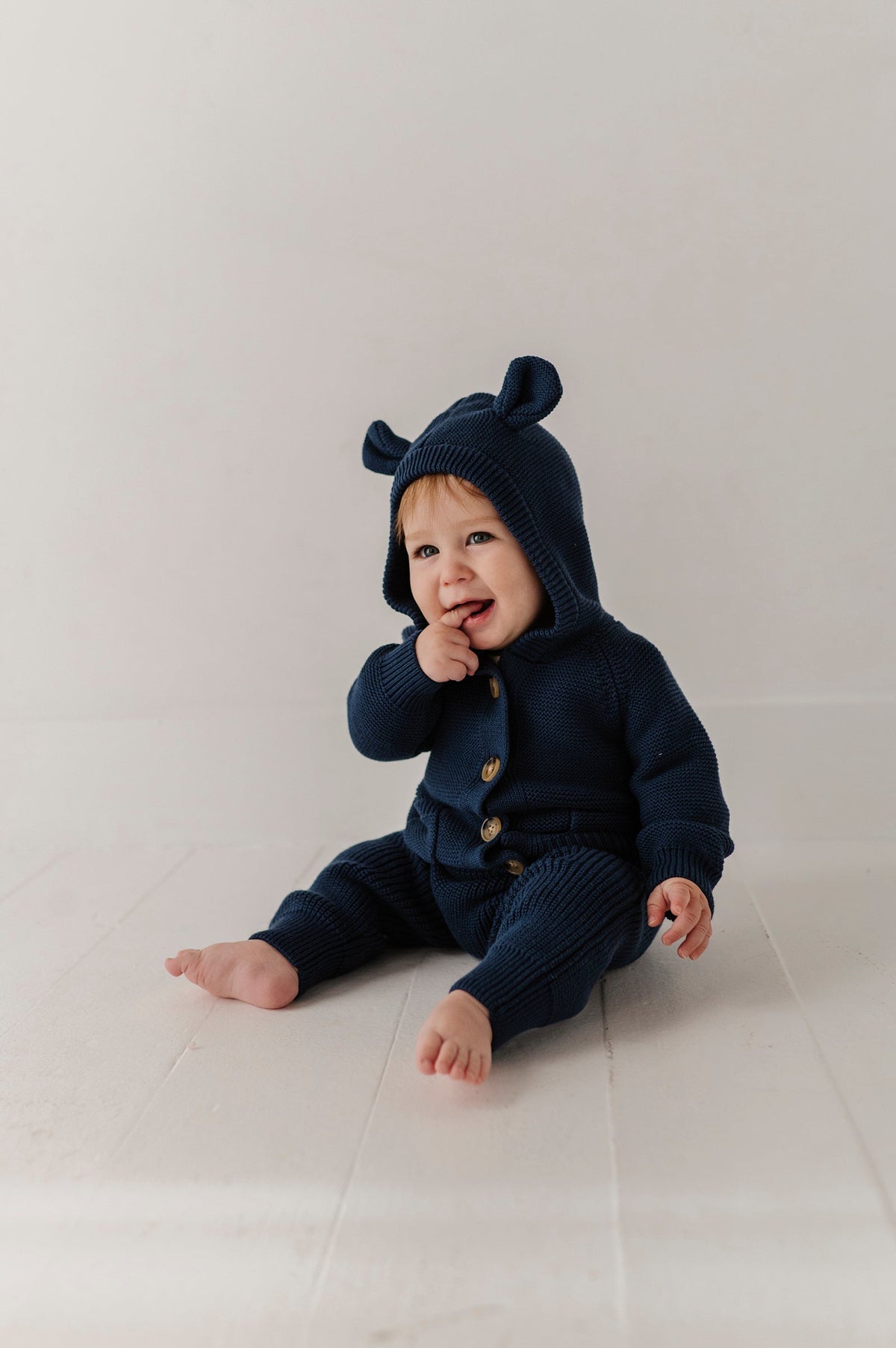 Cotton Knit Hoodie - Navy
