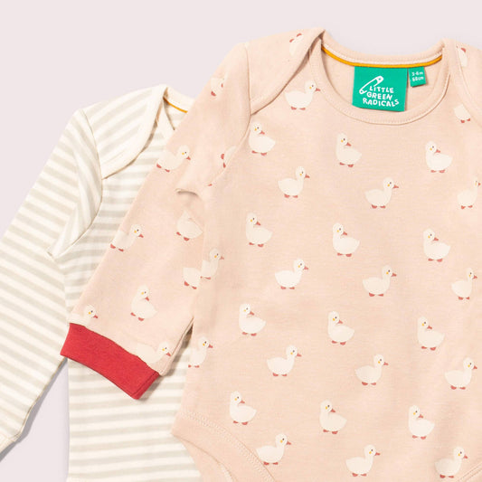 Little Green Radicals Organic Babies' Long-Sleeved Bodysuit 2 Pack- Puddle Ducks