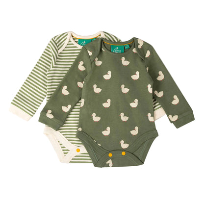 Little Green Radicals Organic Cotton Bodysuit 2 Pack - Olive Ducks