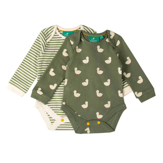 Little Green Radicals Organic Cotton Bodysuit 2 Pack - Olive Ducks