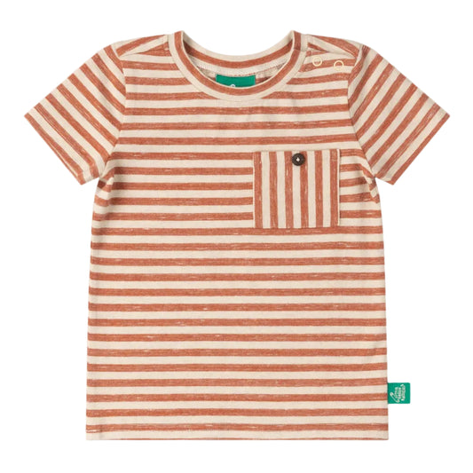 Little Green Radicals Organic Cotton Striped Kids Tee - Burnt Ochre