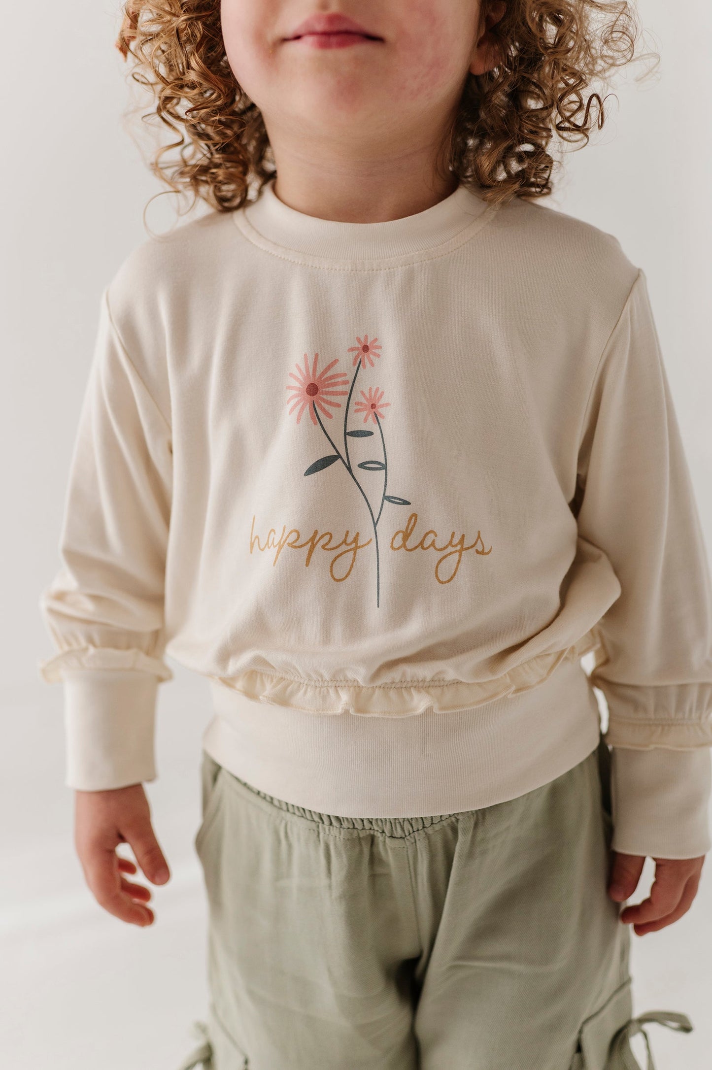 Bamboo Ruffle Hem Sweatshirt - Happy Days
