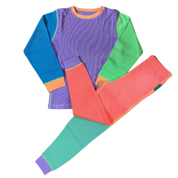 Slugs & Snails organic Waffle top & pants set- '90s dayglow