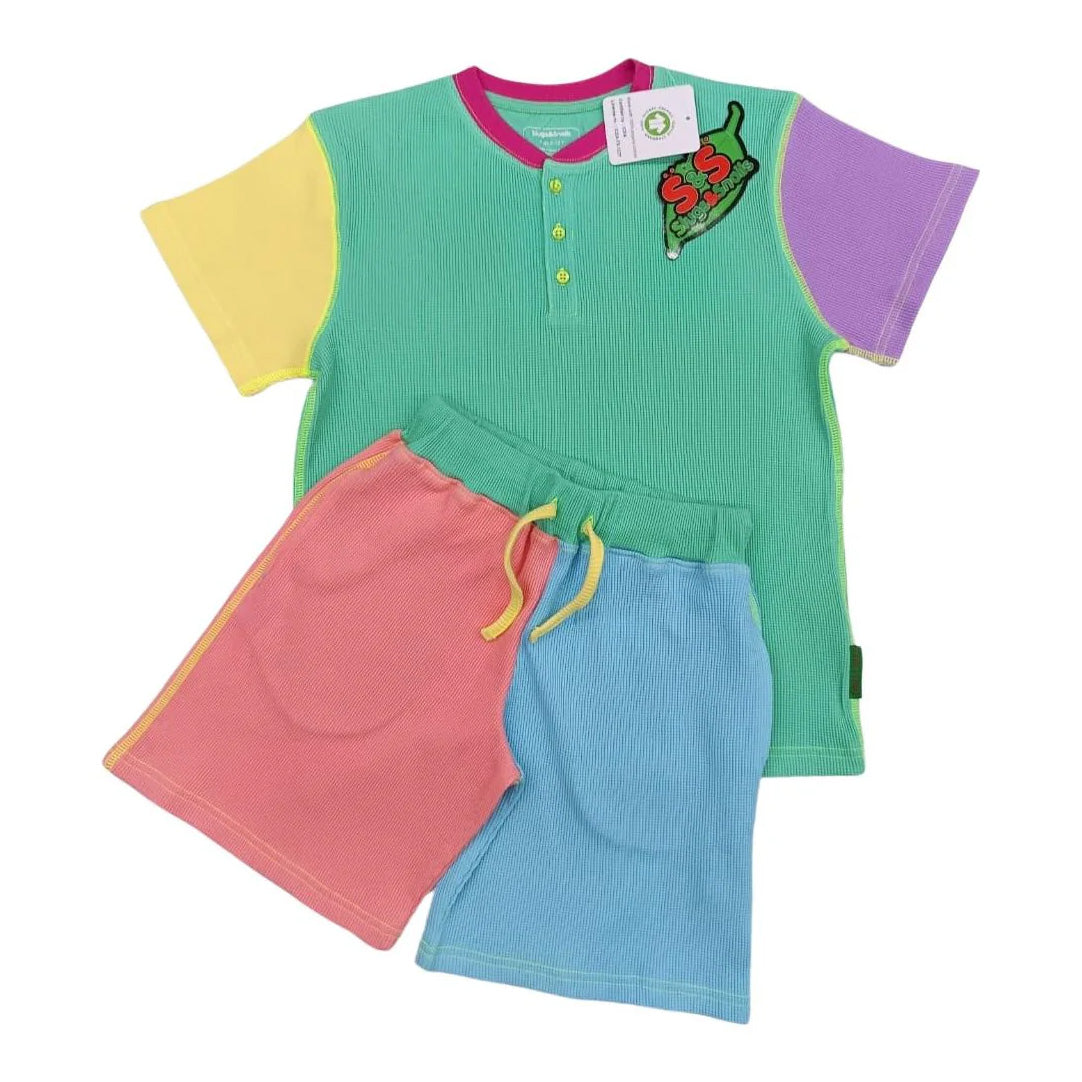 Slugs & Snails organic Waffle top & shorts set- '90s neon