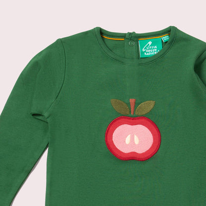 Little Green Radicals Organic Kids' Long Sleeved T-Shirt- Red Apple Appliqué