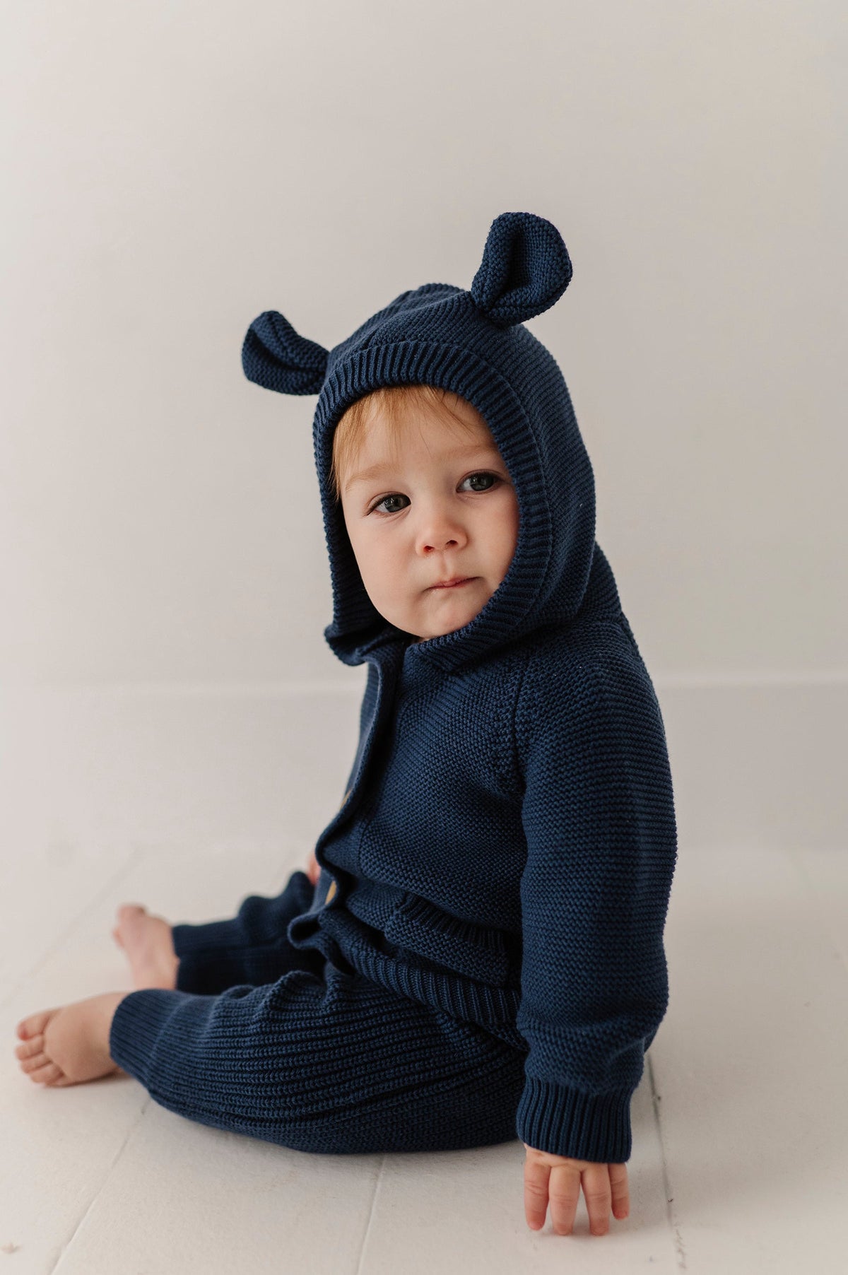 Cotton Knit Hoodie - Navy