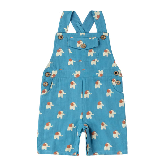 Organic Cotton Overall Shorts - Blue Elephants | Little Green Radicals