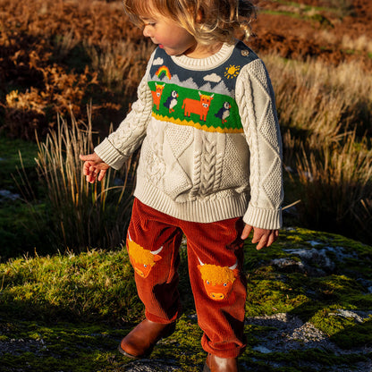 Frugi Organic Cotton Knee Patch Corduroys - Highland Cow