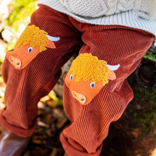 Frugi Organic Cotton Knee Patch Corduroys - Highland Cow