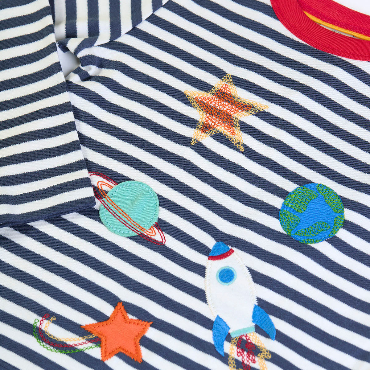 Frugi Organic Cotton Navy Stripe Long Sleeve T-Shirt - Space Appliqué