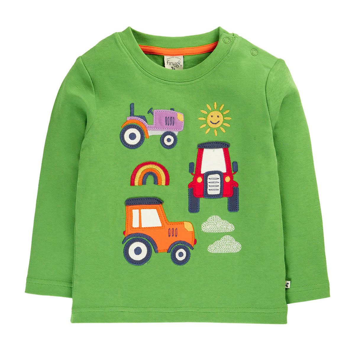 Frugi Organic Cotton Long Sleeve T-Shirt - Tractors Appliqué