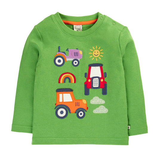 Frugi Organic Cotton Long Sleeve T-Shirt - Tractors Appliqué