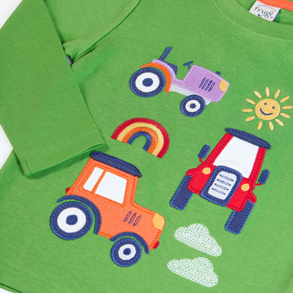 Frugi Organic Cotton Long Sleeve T-Shirt - Tractors Appliqué