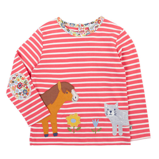 Frugi Organic Cotton Long Sleeve Breton Stripe Top - Pals Appliqué