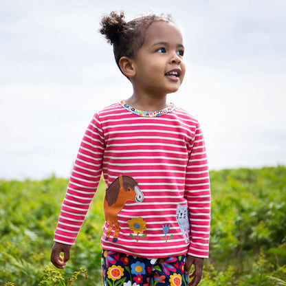 Frugi Organic Cotton Long Sleeve Breton Stripe Top - Pals Appliqué