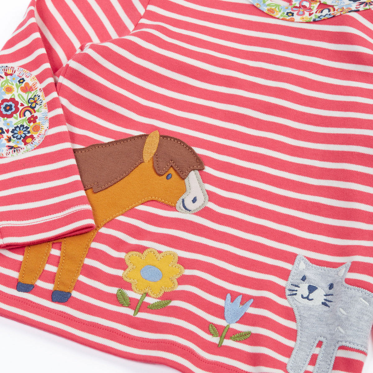 Frugi Organic Cotton Long Sleeve Breton Stripe Top - Pals Appliqué