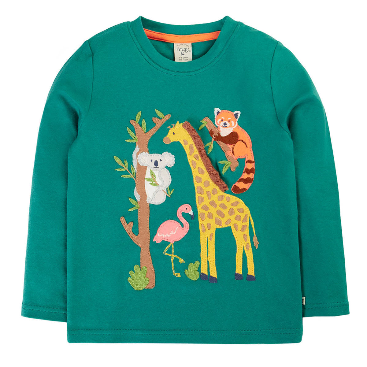 Frugi Organic Cotton Long Sleeve T-Shirt - Zoo Animals Appliqué