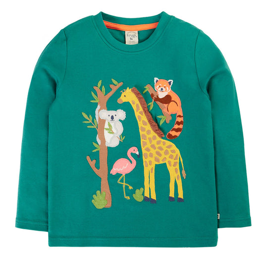 Frugi Organic Cotton Long Sleeve T-Shirt - Zoo Animals Appliqué