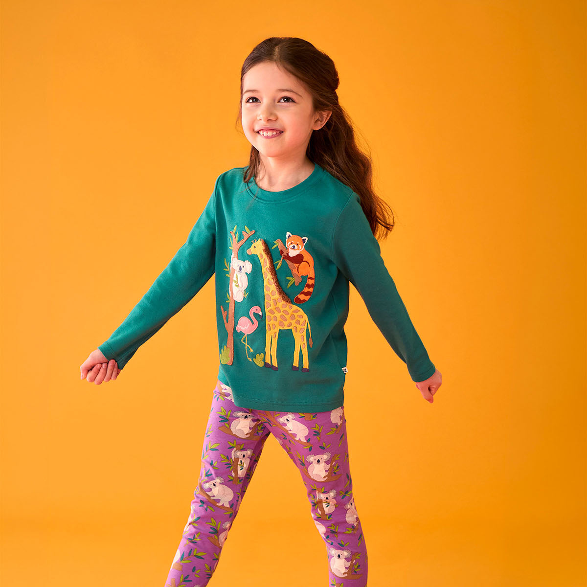 Frugi Organic Cotton Long Sleeve T-Shirt - Zoo Animals Appliqué
