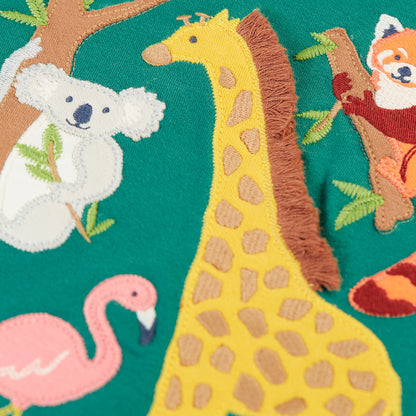 Frugi Organic Cotton Long Sleeve T-Shirt - Zoo Animals Appliqué