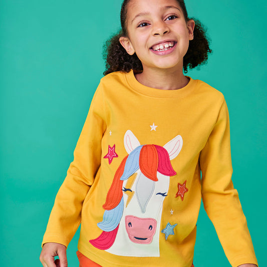 Frugi Organic Cotton Long Sleeve T-Shirt - Horse Appliqué