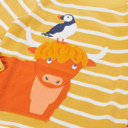 Frugi Organic Cotton Long Sleeve T-Shirt - Highland Cow Appliqué