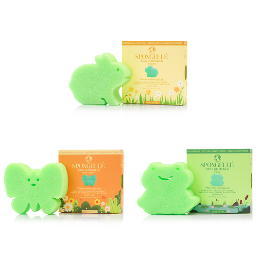 Eco Animals 3-Pack - Biodegradable Kids Bath Sponge Set | Spongellé 