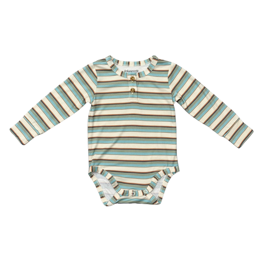 Bamboo Long Sleeve Henley Bodysuit - Blue Haze Multi Stripe