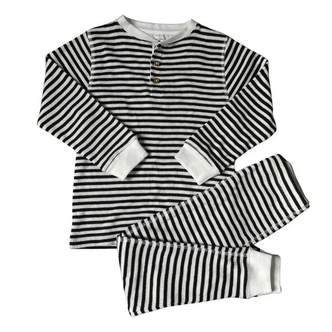 Slugs & Snails Organic Waffle top & pants set- black & white stripe