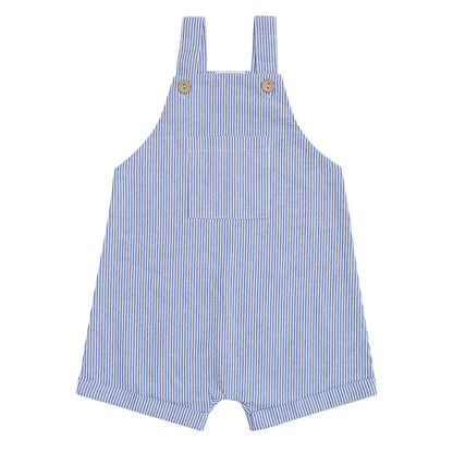Blue Stripe Short Linen Overalls for Baby & Toddler | Mebie Baby 