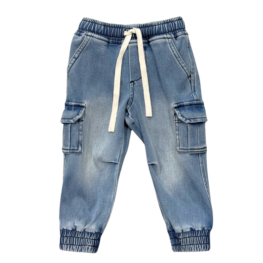 Cotton Denim Jogger - Mid Blue Wash
