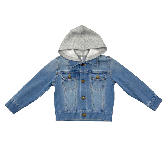 Hooded Denim Jacket - Mid Blue Wash