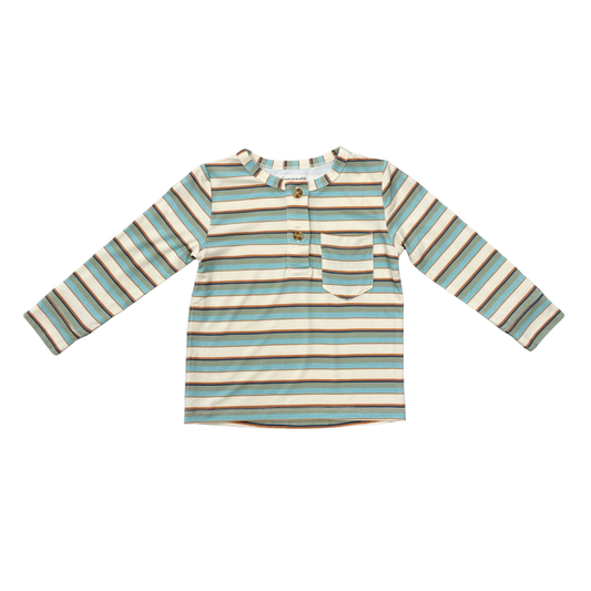 Bamboo Long Sleeve Henley Shirt - Blue Haze Multi Stripe