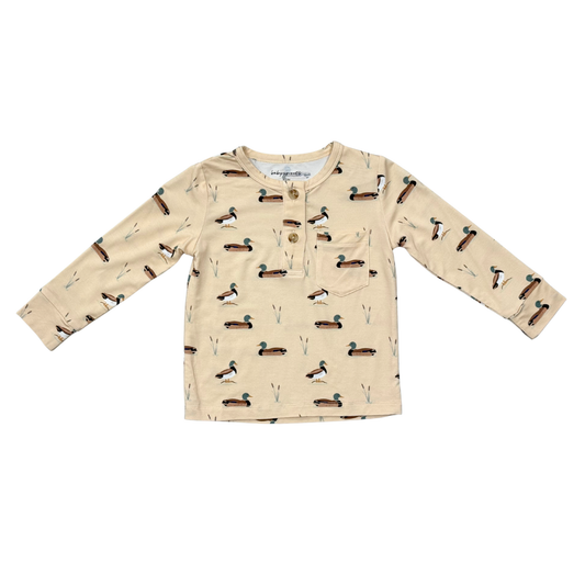 Bamboo Long Sleeve Henley Shirt - Mallard Ducks