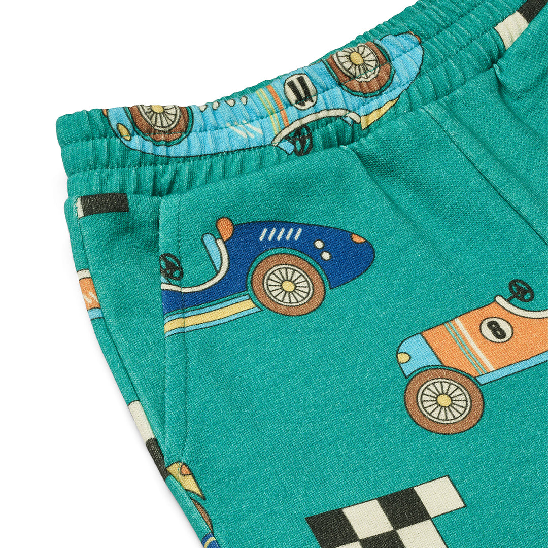 Småfolk Organic Boys' Sweatpants- Race Cars, Teal